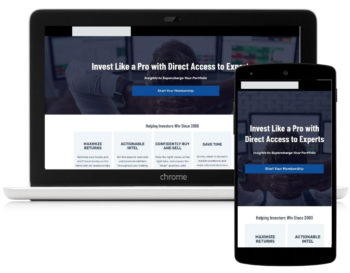 Value-led investment research subscription landing page on desktop and mobile