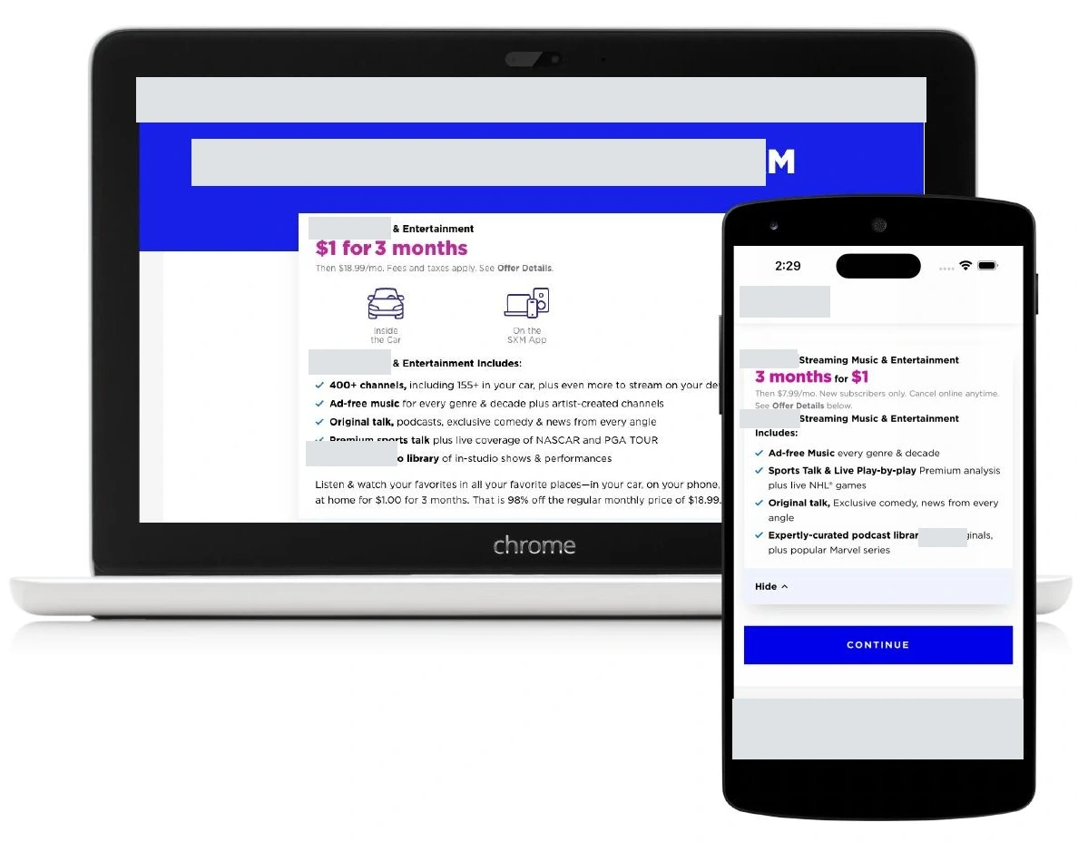 Mobile-first subscription purchase experience on desktop and mobile